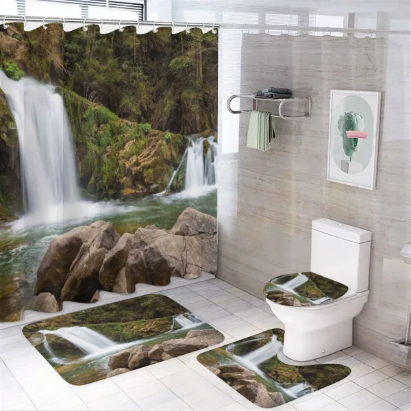 Waterfalls in Mountains on a shower curtain