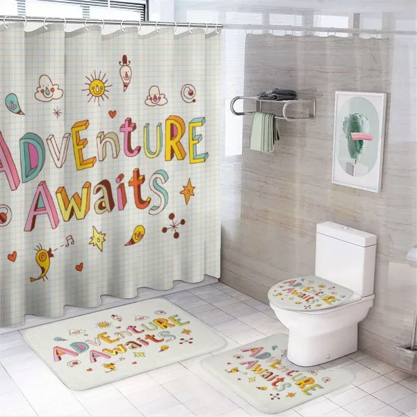 Cartoon Doodle Words on a shower curtain