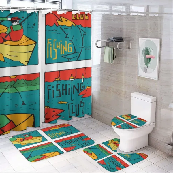 Comic Style Hobby Club on a shower curtain
