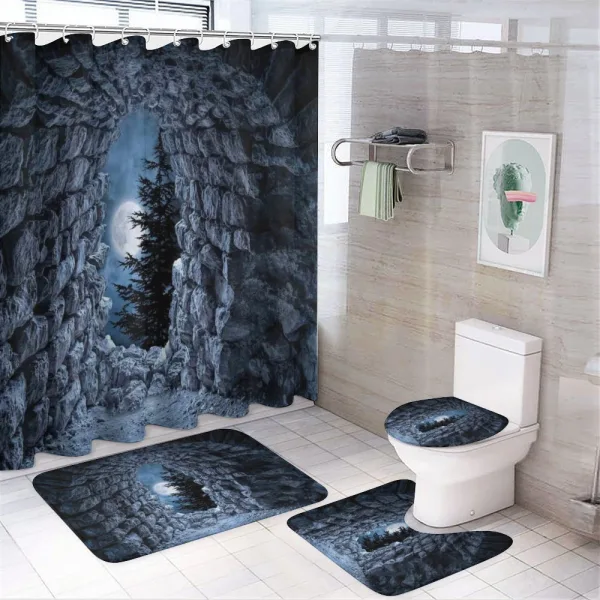 Full Moon Dark Cave on a shower curtain