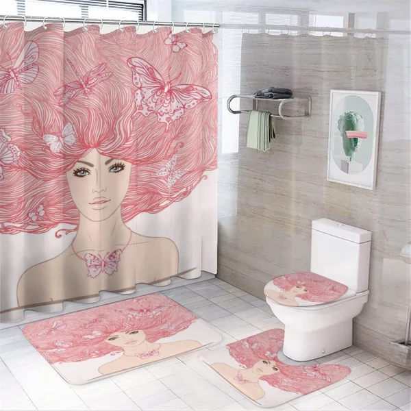 Girl Butterflies Sketch on a shower curtain