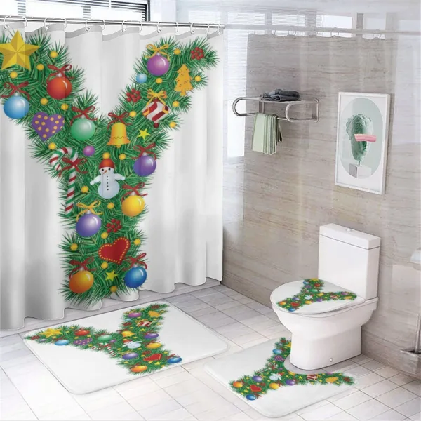 Hearts Balls Snowman Y on a shower curtain