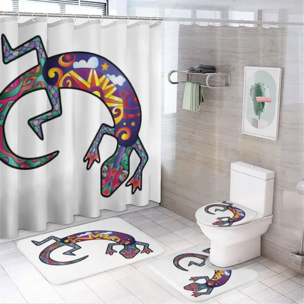 Lizards on a shower curtain