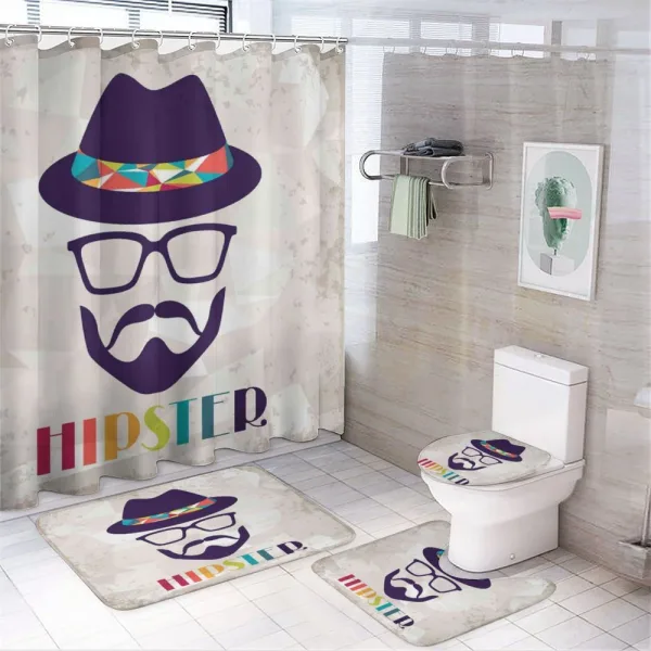 Man Hat Glasses Beard on a shower curtain