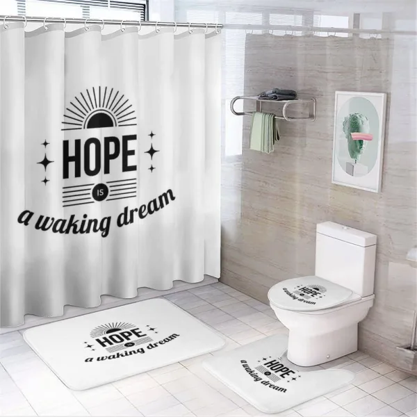 Monochrome Aphorism Words on a shower curtain