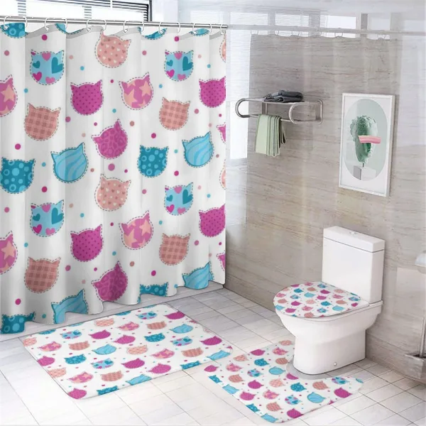 Patterned Kitten Heads on a shower curtain