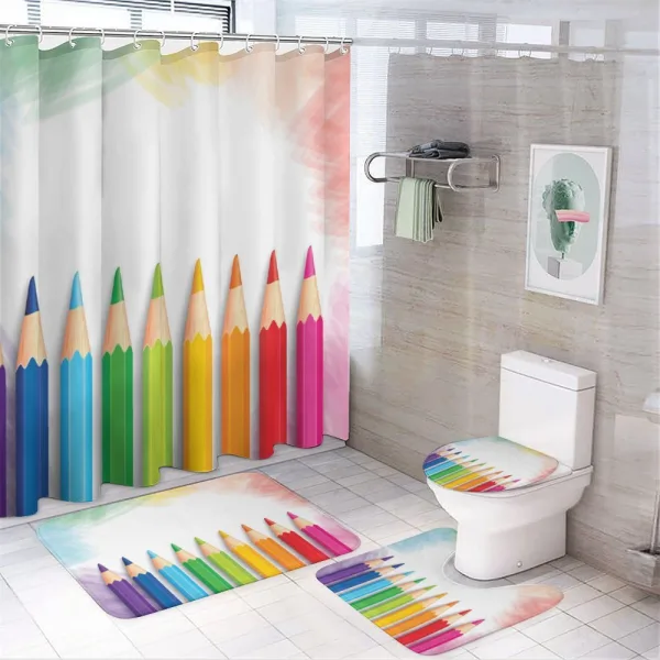 Realistic Colorful Pencils on a shower curtain