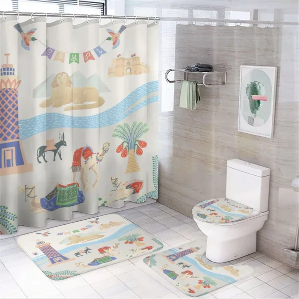 Traveling Egypt Landmarks on a shower curtain