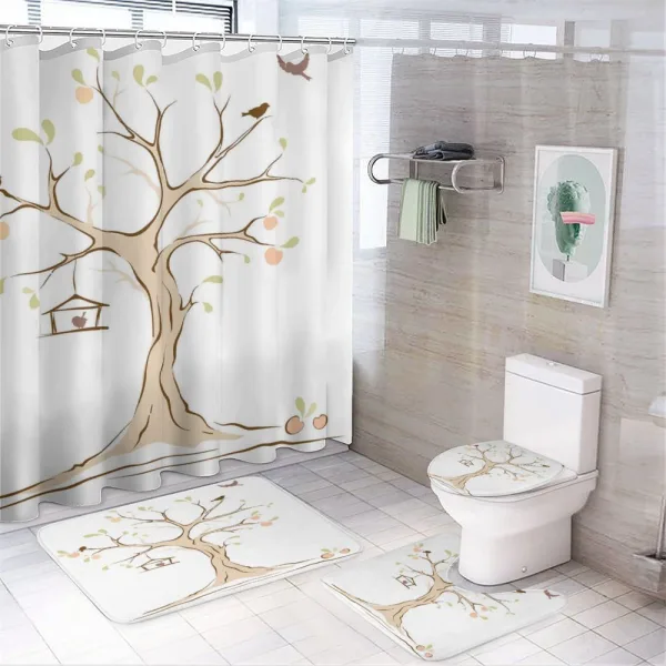 Apple Flying Birds Art on a shower curtain
