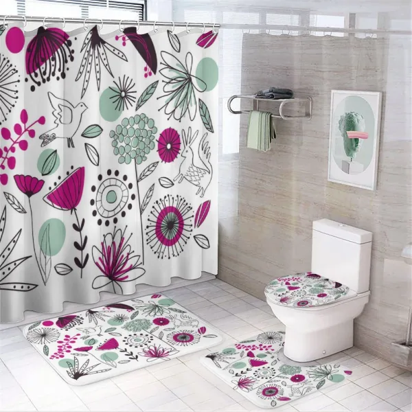 Doodle Flowers Animals on a shower curtain