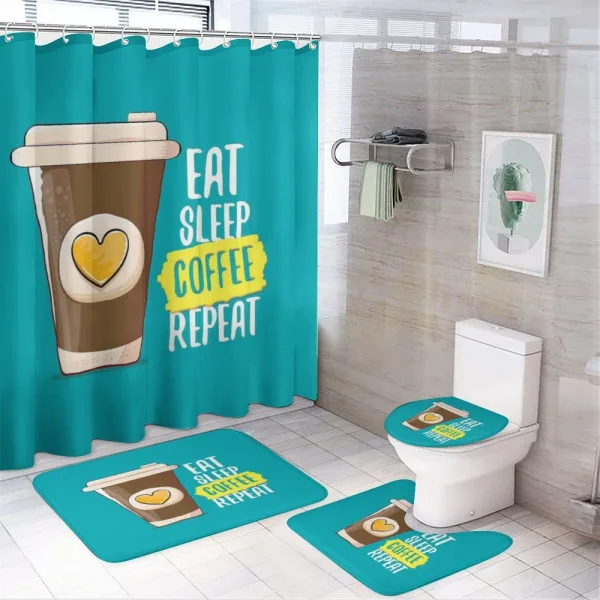 Eat Sleep Coffee Time Repeat on a shower curtain