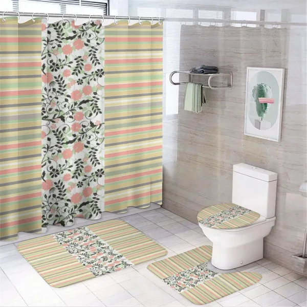 Floral Ornate and Stripes on a shower curtain