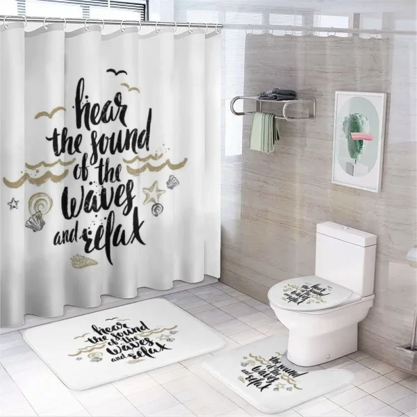 Hear the Sound of Waves Text on a shower curtain