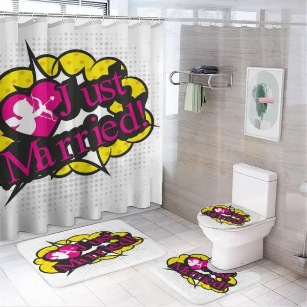 Pop Art Cupid Married on a shower curtain