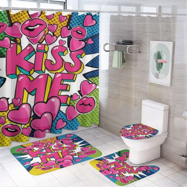 Retro Hearts Lipstick on a shower curtain