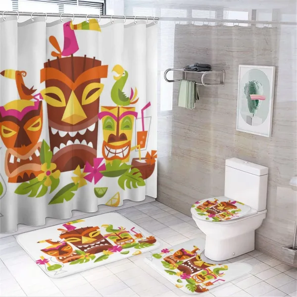 Tiki Masks Drinks Birds on a shower curtain