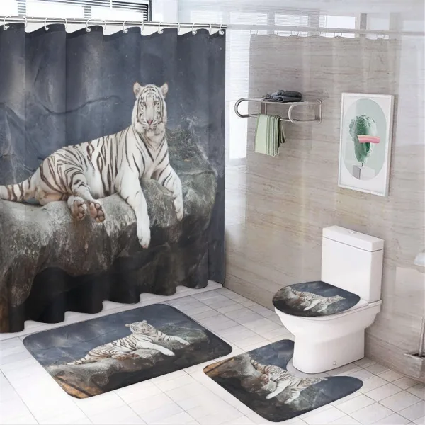 Wildlife Cat on the Rock on a shower curtain