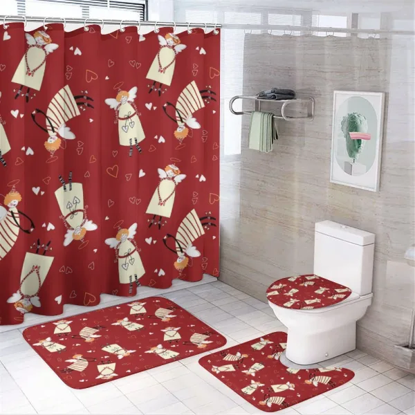 Xmas Comic Hearts Myth on a shower curtain