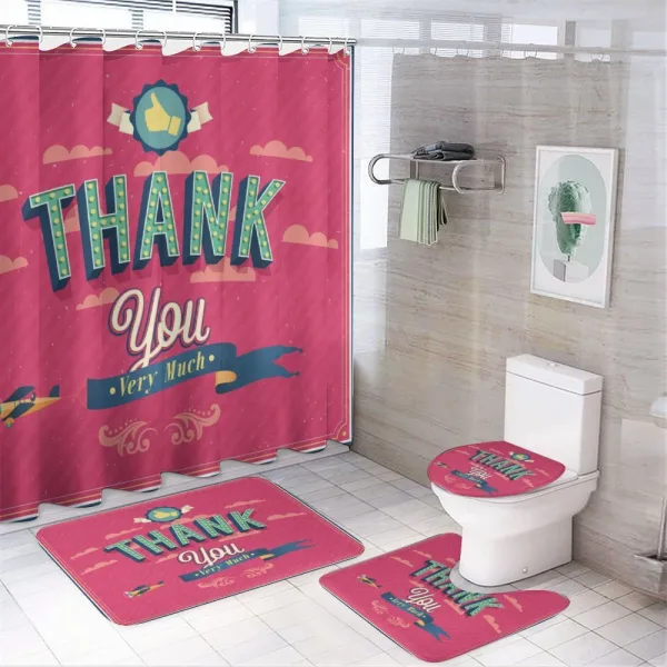 Arrangement with a Words on a shower curtain