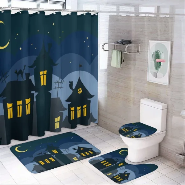 Cartoon Town with Cat on a shower curtain