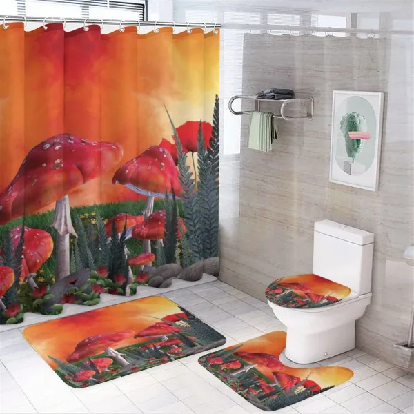 Clouds Leaves Poppies on a shower curtain