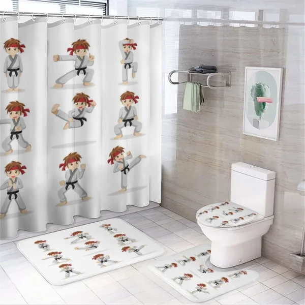 Martial Arts Boy Cartoon on a shower curtain