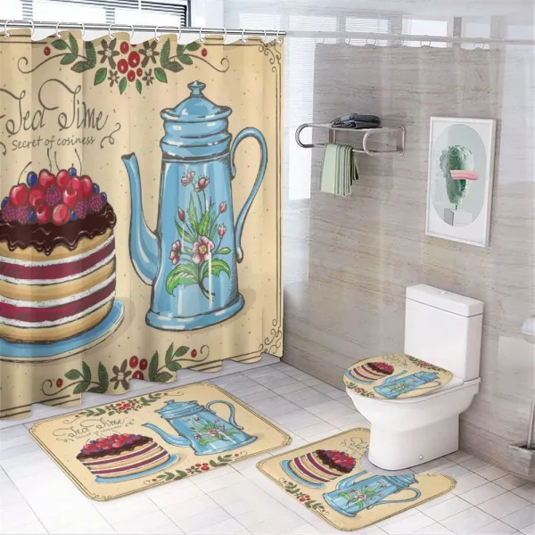 Secret of Cosiness Words Cake on a shower curtain