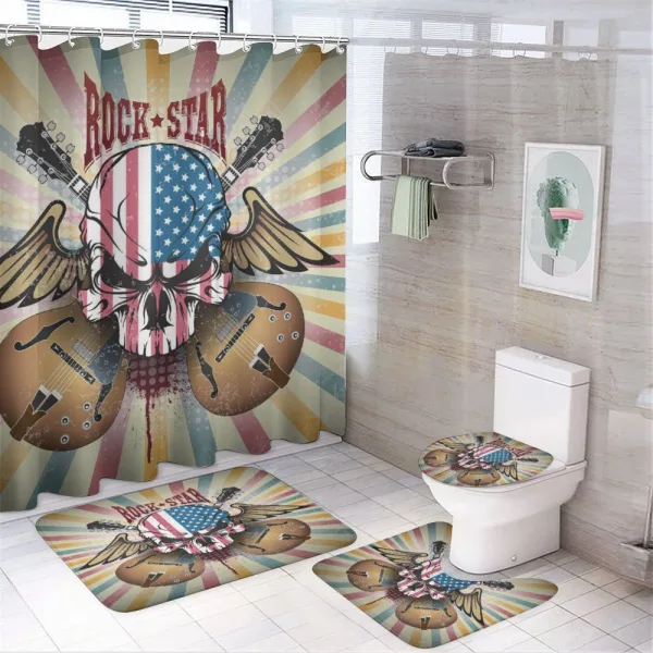 Angry Skull America Flag on a shower curtain