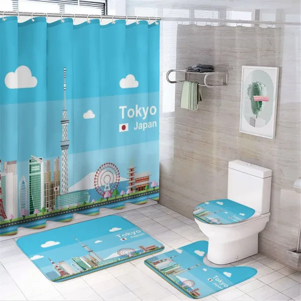 Cartoon Japan Sightseeing on a shower curtain