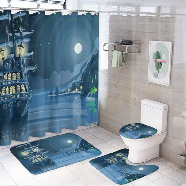 Cartoon Pirate Ship Moon on a shower curtain