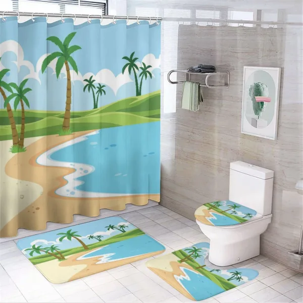Coast with Grass Palm on a shower curtain