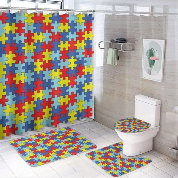 Colorful Puzzle Pieces on a shower curtain