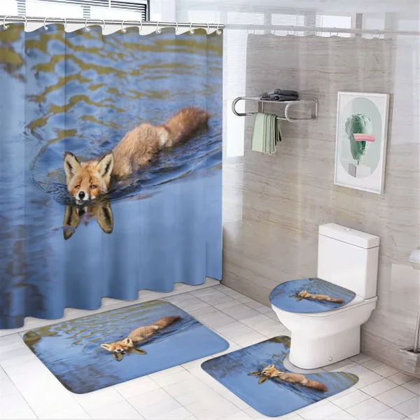 Fox Swimming in River on a shower curtain