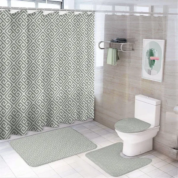Geometric Sage Green on a shower curtain