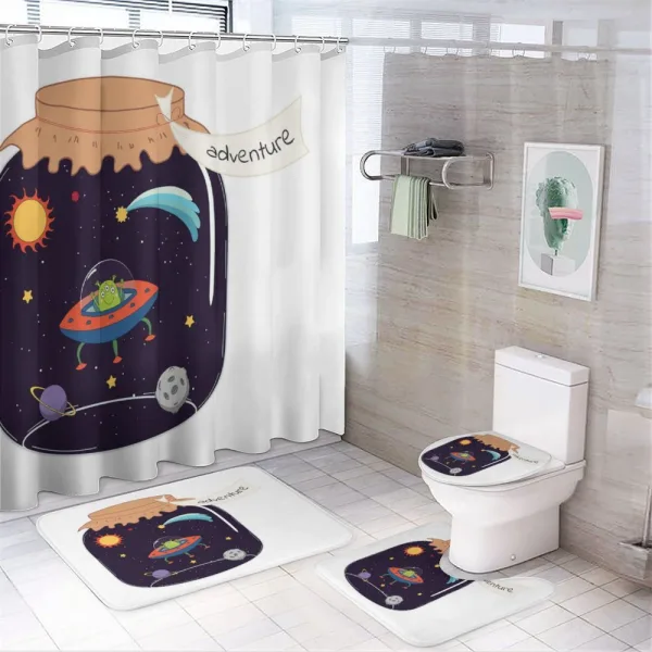 Hand Drawn Alien in a Jar on a shower curtain