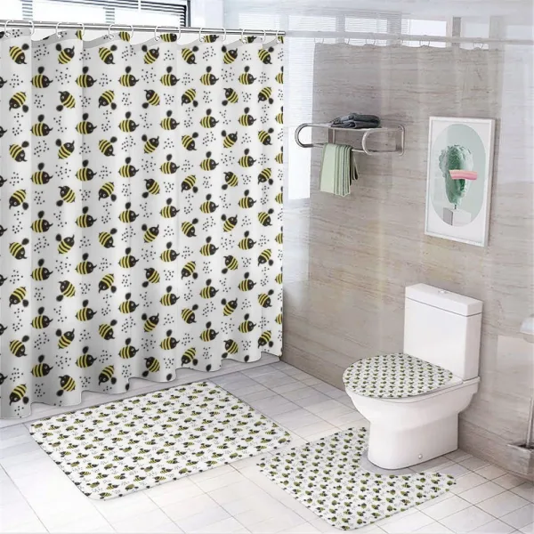 Honey Bees Childish Cartoon on a shower curtain