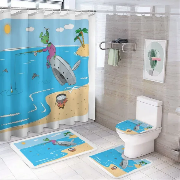 Monster Fishing in the Sea on a shower curtain