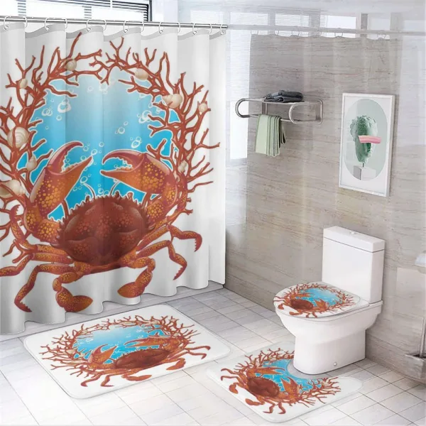 Seashells and Red Coral on a shower curtain