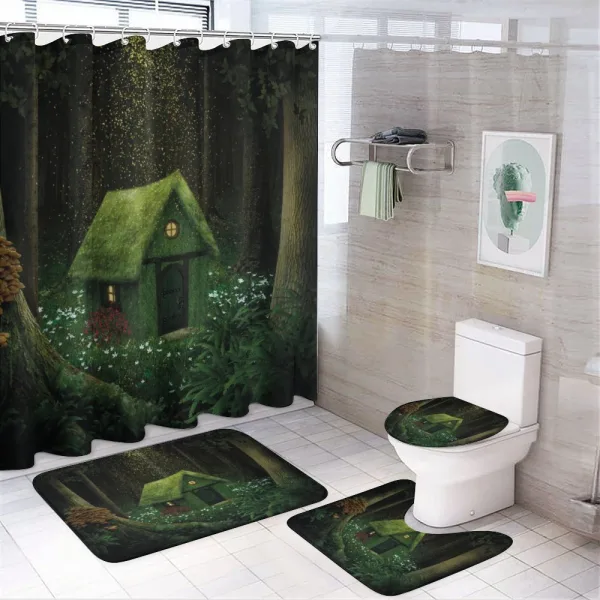Surreal Forest House on a shower curtain