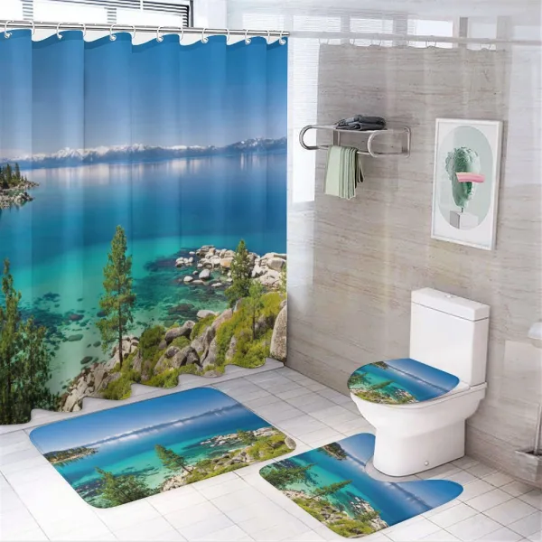 Tranquil Tahoe Shoreline on a shower curtain