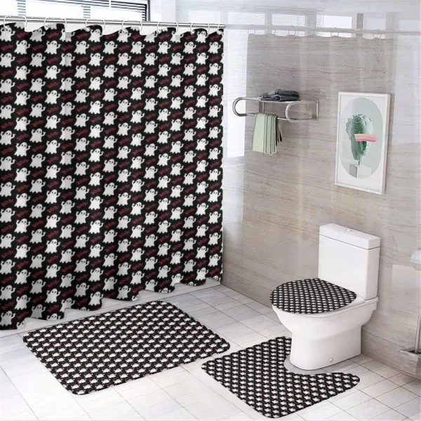 White Ghosts with Boo Texts on a shower curtain