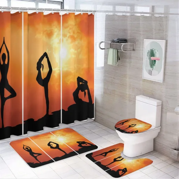 Women Practice at Sunset on a shower curtain