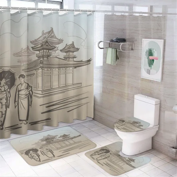 Women Walking on a shower curtain