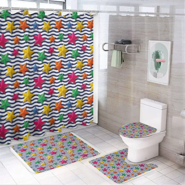 3D Stars Wavy Stripes on a shower curtain