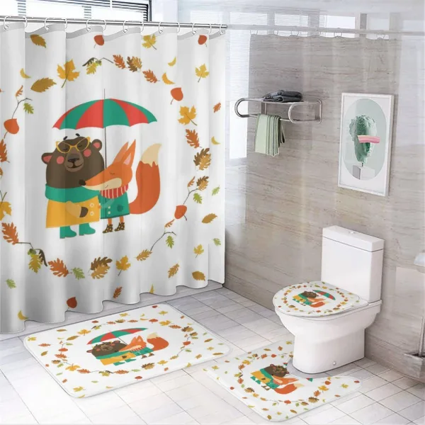 Autumn Fox and Bear on a shower curtain