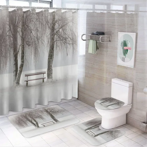 Bench Trees Snowflakes on a shower curtain