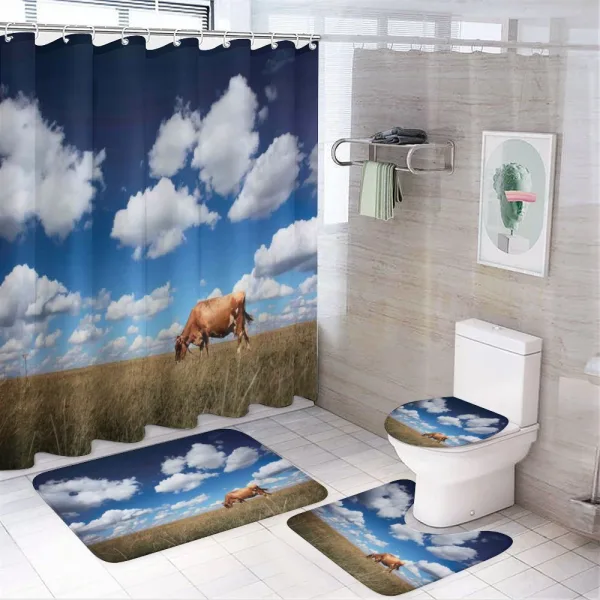 Cow Meadow Sky Clouds on a shower curtain