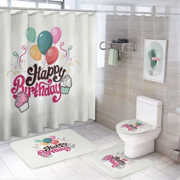 Happy Birthday Party Theme on a shower curtain