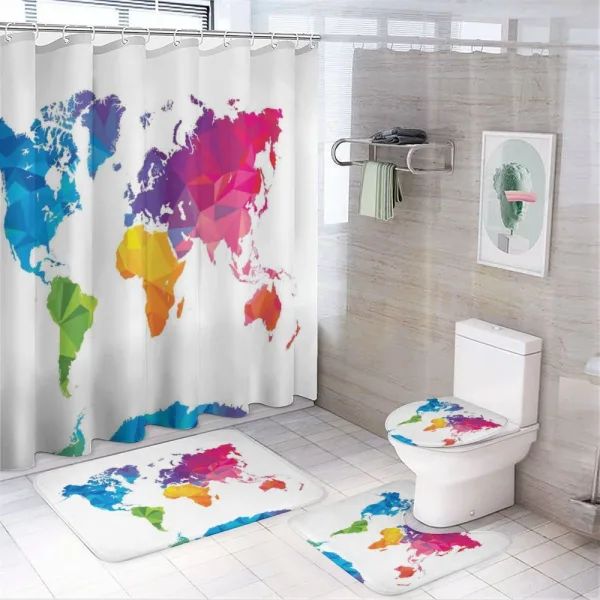 Low Poly Art Rainbow Color on a shower curtain