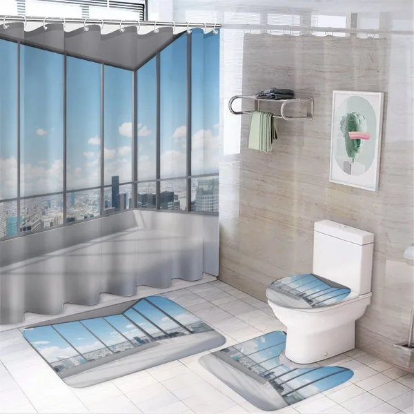 Office with Sunny Sky on a shower curtain